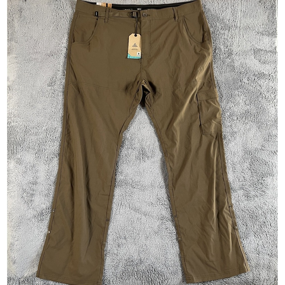 PrAna Stretch Zion Slim Fit Pants II Men's 42x34 Hiking Mud Brown Roll Up Belted